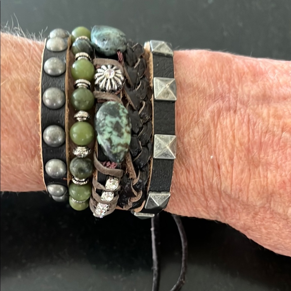 Cowgirl confetti Leather bead adjustable bracelet